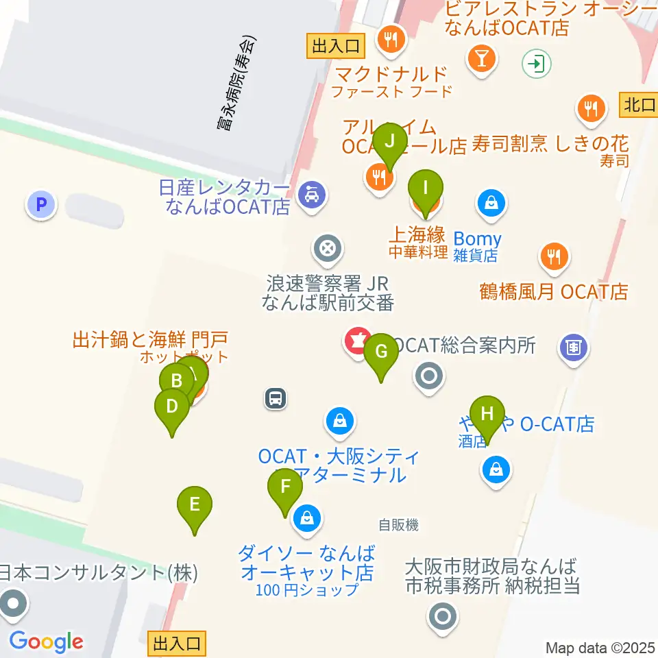 難波市民学習センター周辺のファミレス・ファーストフード一覧地図