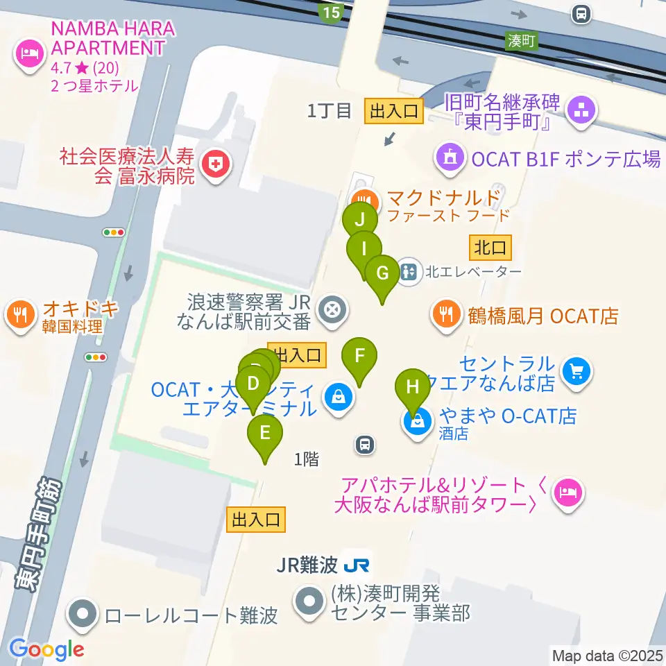 難波市民学習センター周辺のファミレス・ファーストフード一覧地図