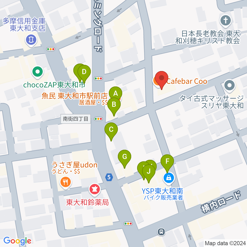 Cafebar COO周辺のファミレス・ファーストフード一覧地図