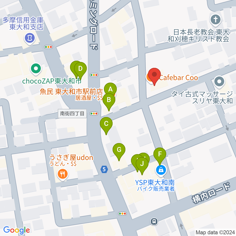 Cafebar COO周辺のファミレス・ファーストフード一覧地図