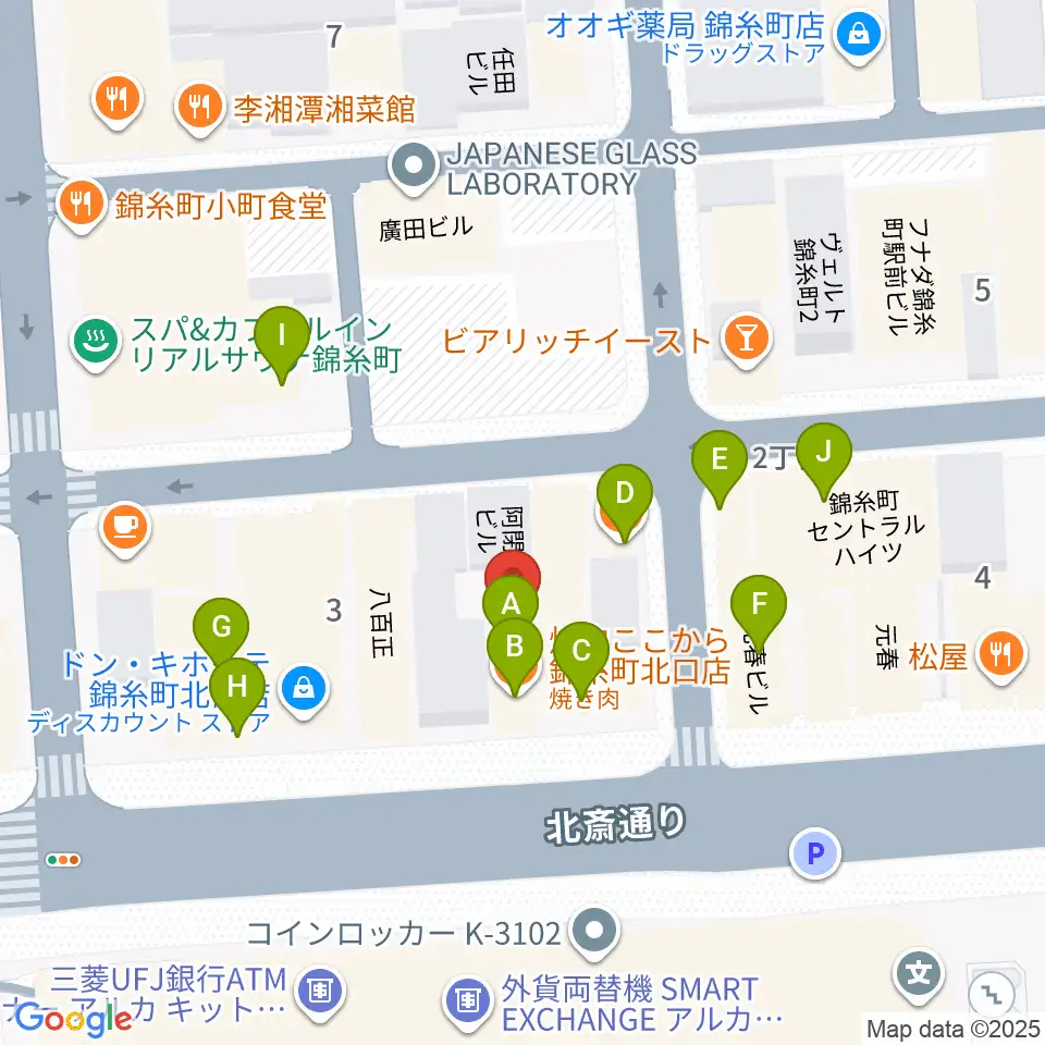 錦糸町アーリーバード周辺のファミレス・ファーストフード一覧地図