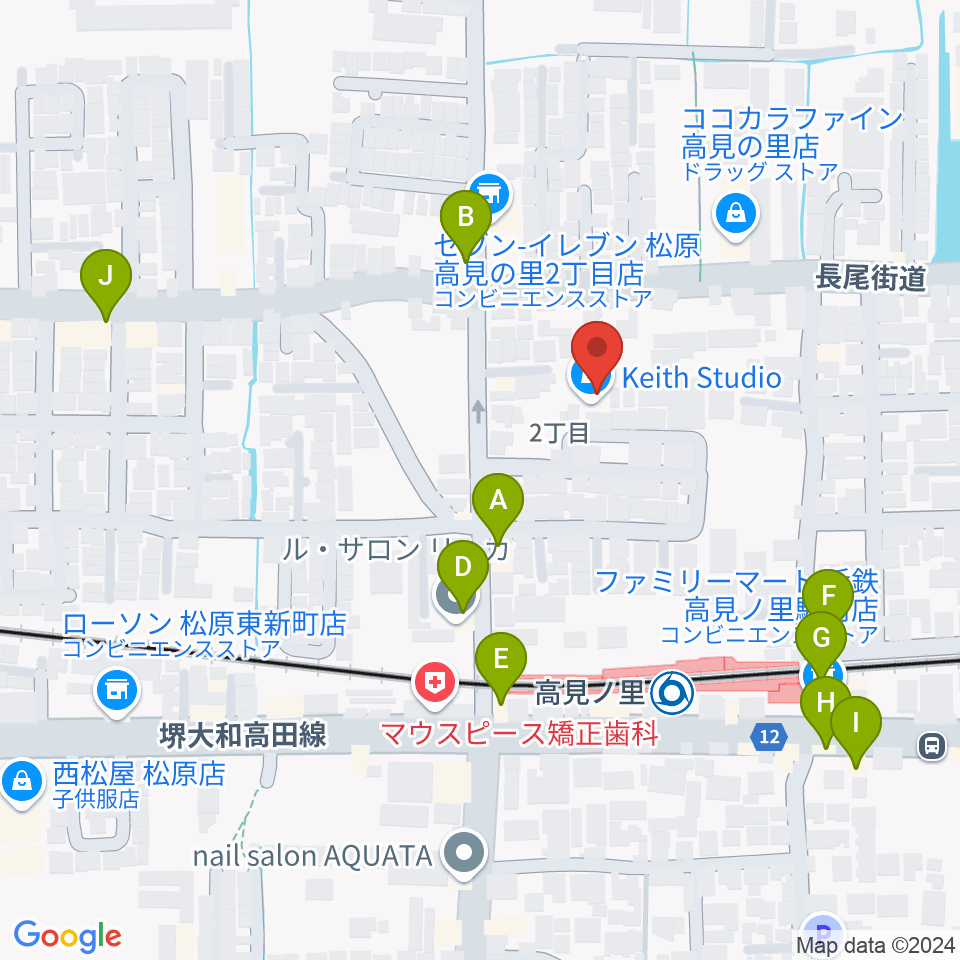 キーススタジオ周辺のファミレス・ファーストフード一覧地図