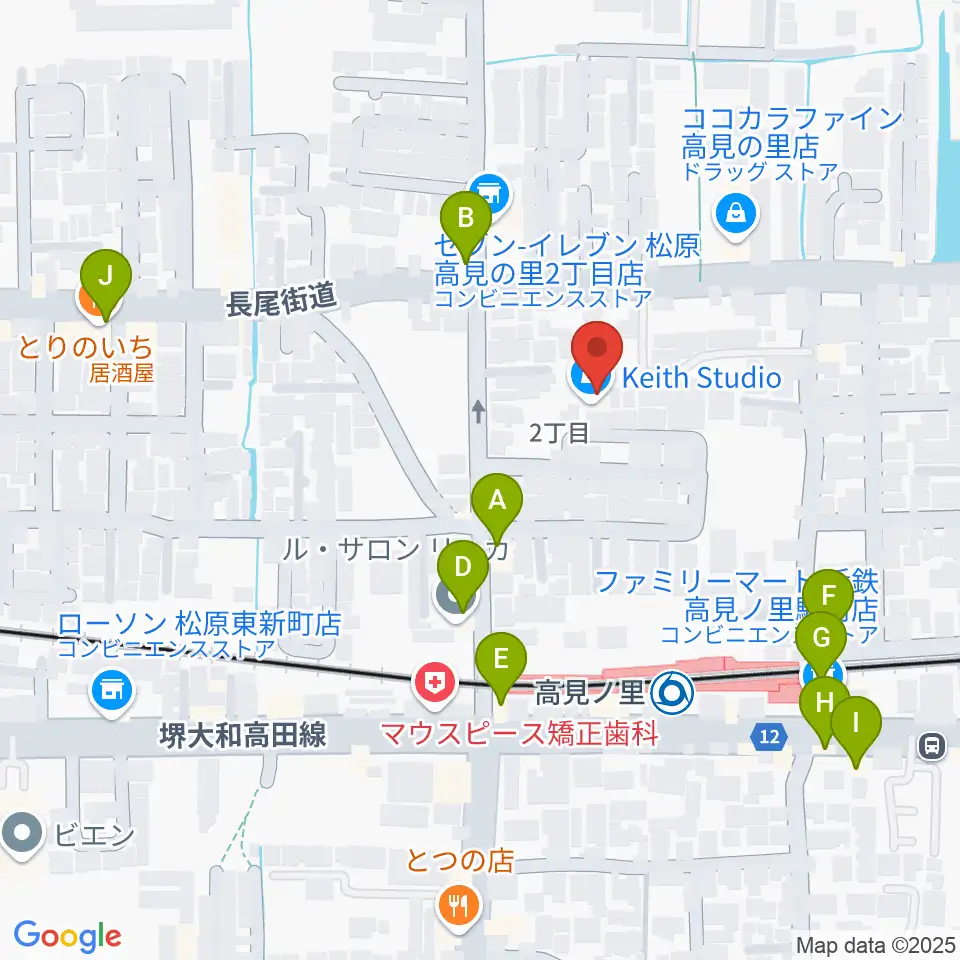 キーススタジオ周辺のファミレス・ファーストフード一覧地図