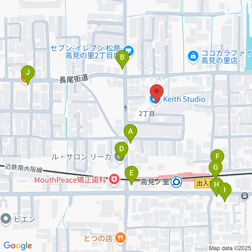 キーススタジオ周辺のファミレス・ファーストフード一覧地図