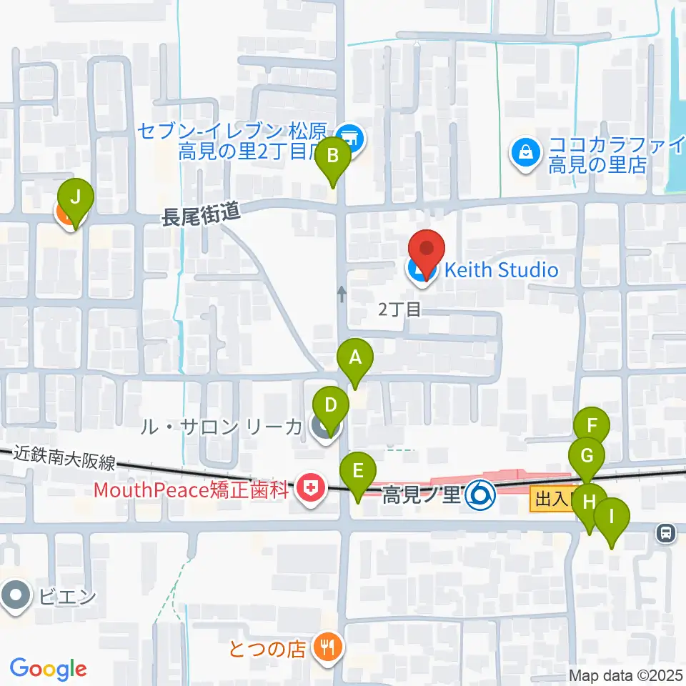 キーススタジオ周辺のファミレス・ファーストフード一覧地図