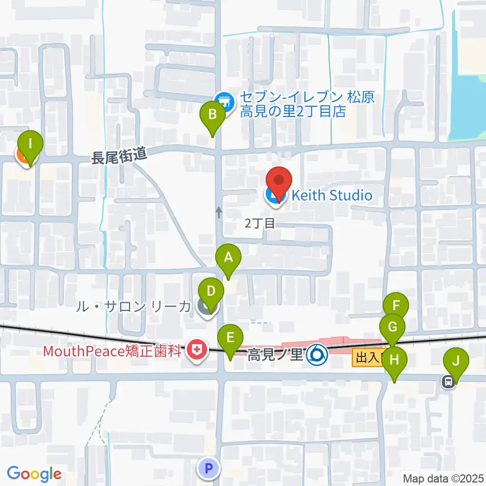 キーススタジオ周辺のファミレス・ファーストフード一覧地図