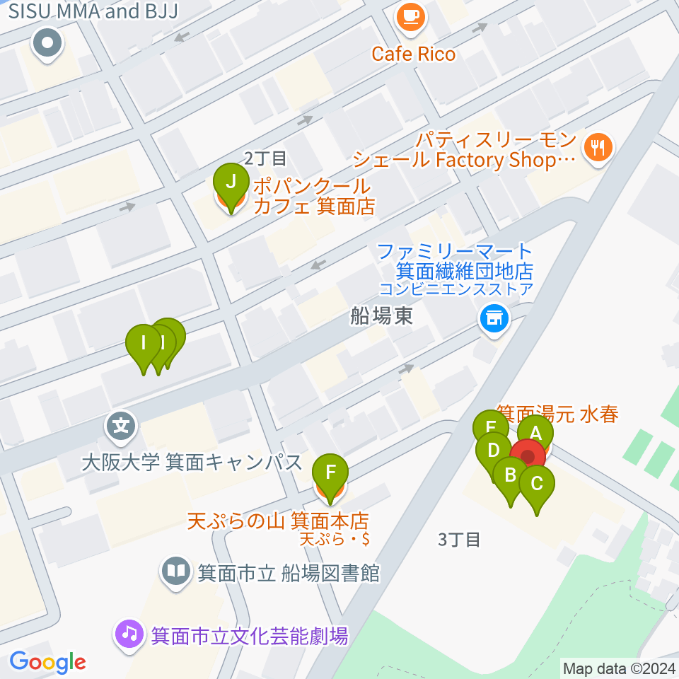 Bb箕面船場店周辺のファミレス・ファーストフード一覧地図