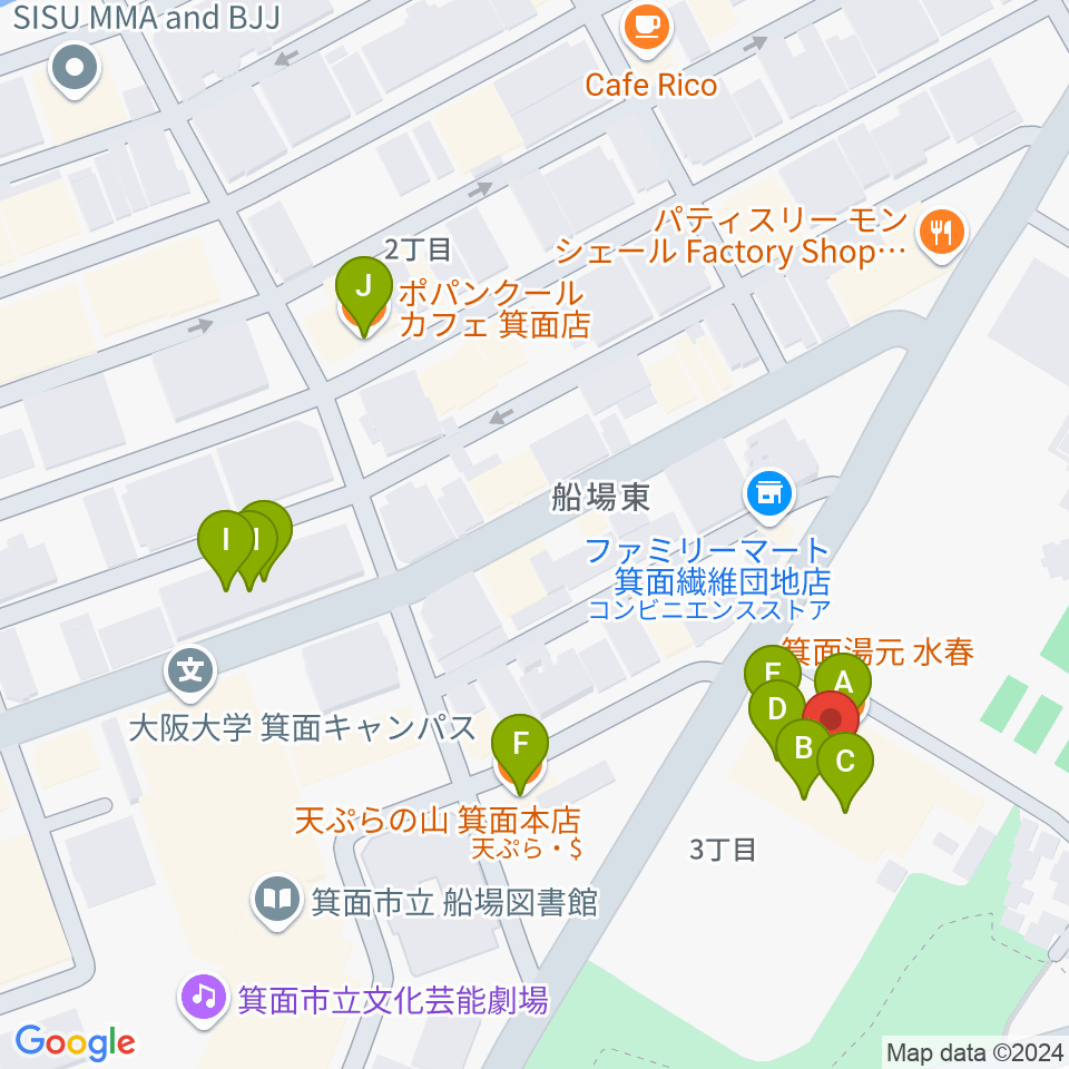 Bb箕面船場店周辺のファミレス・ファーストフード一覧地図