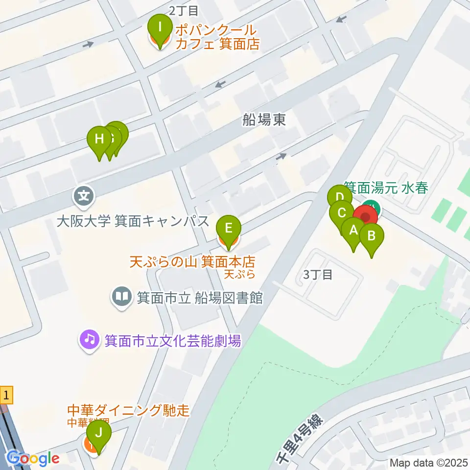 Bb箕面船場店周辺のファミレス・ファーストフード一覧地図