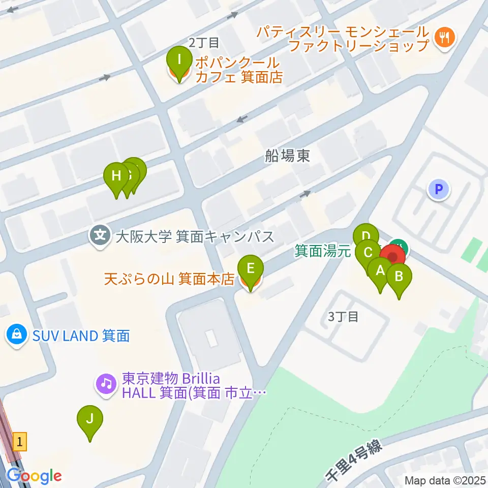 Bb箕面船場店周辺のファミレス・ファーストフード一覧地図