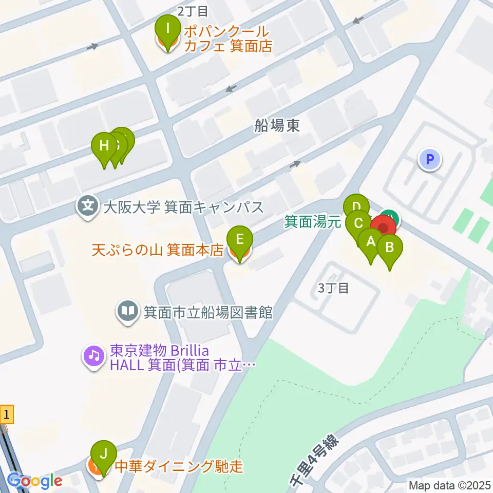 Bb箕面船場店周辺のファミレス・ファーストフード一覧地図