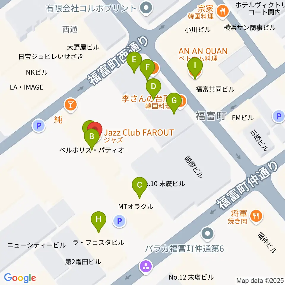 Jazz Club FAROUT周辺のファミレス・ファーストフード一覧地図