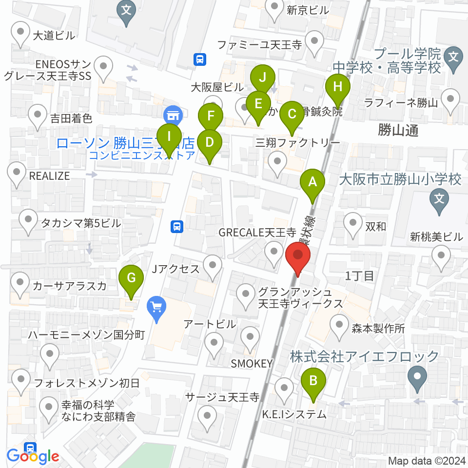 桃谷エムズホール周辺のファミレス・ファーストフード一覧地図