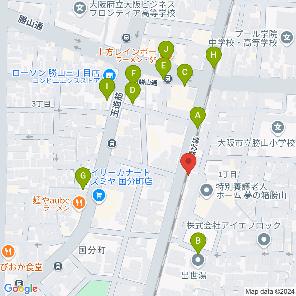 桃谷エムズホール周辺のファミレス・ファーストフード一覧地図