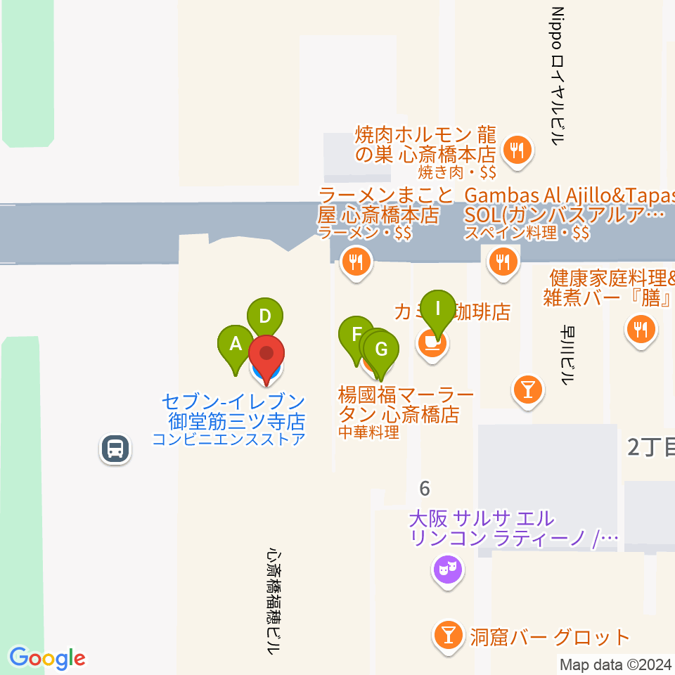 心斎橋ART CLUB周辺のファミレス・ファーストフード一覧地図