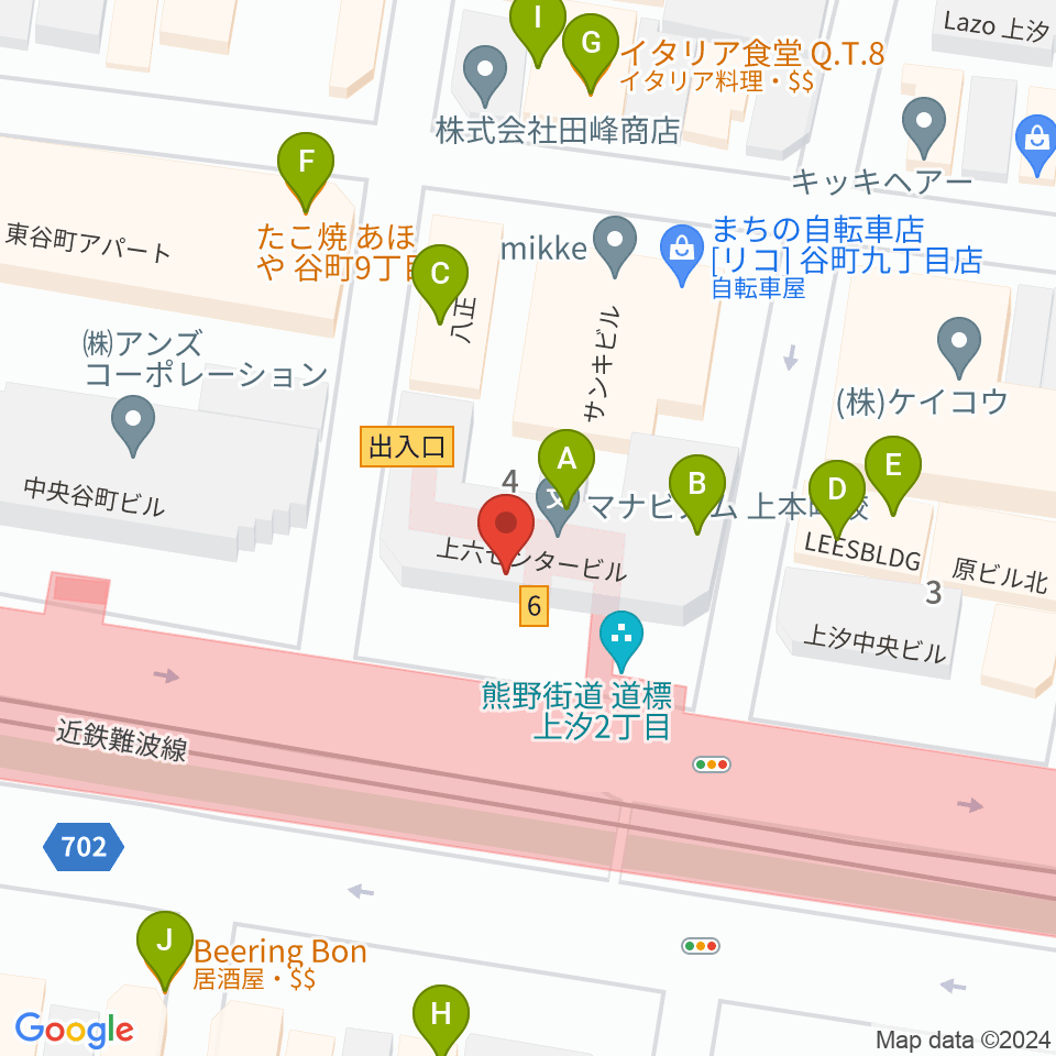 谷町九丁目サブ周辺のファミレス・ファーストフード一覧地図