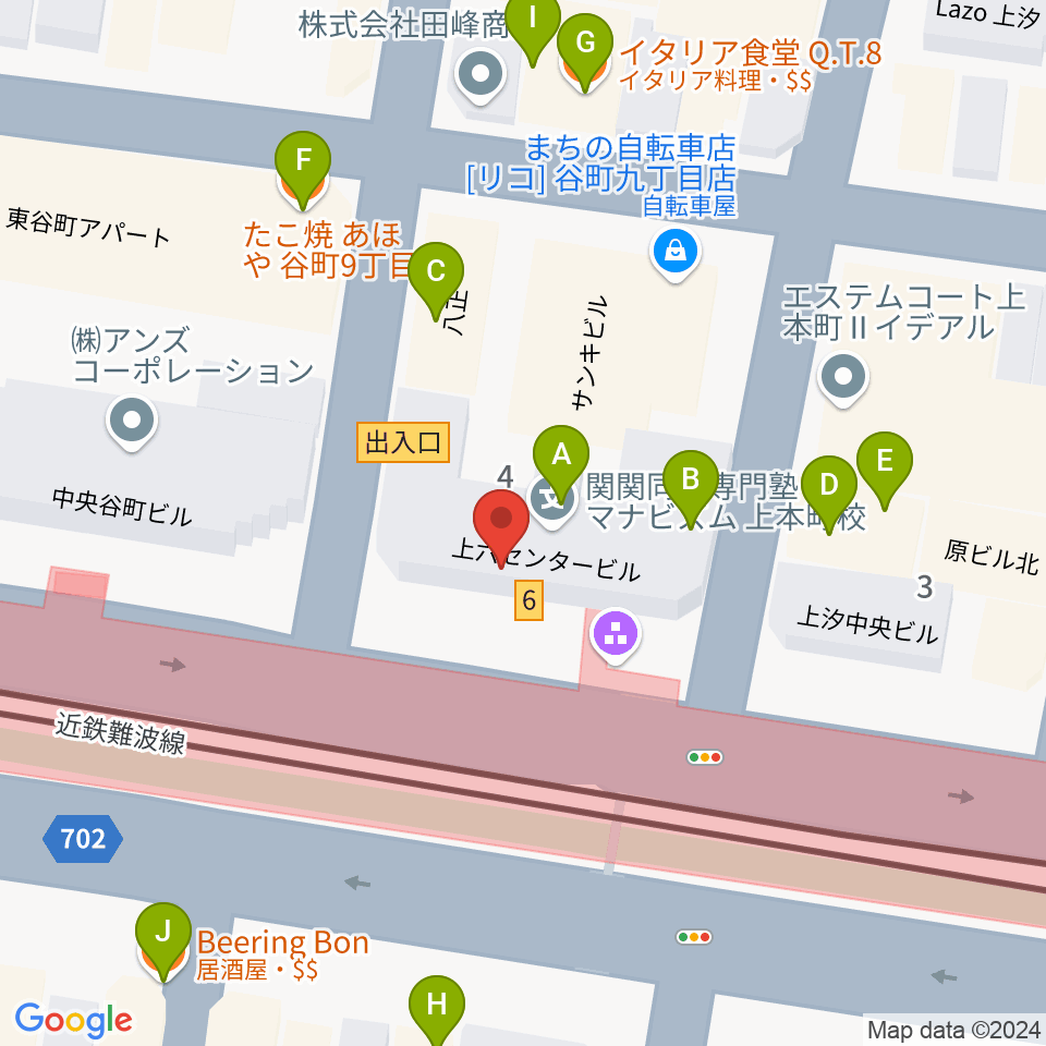 谷町九丁目サブ周辺のファミレス・ファーストフード一覧地図