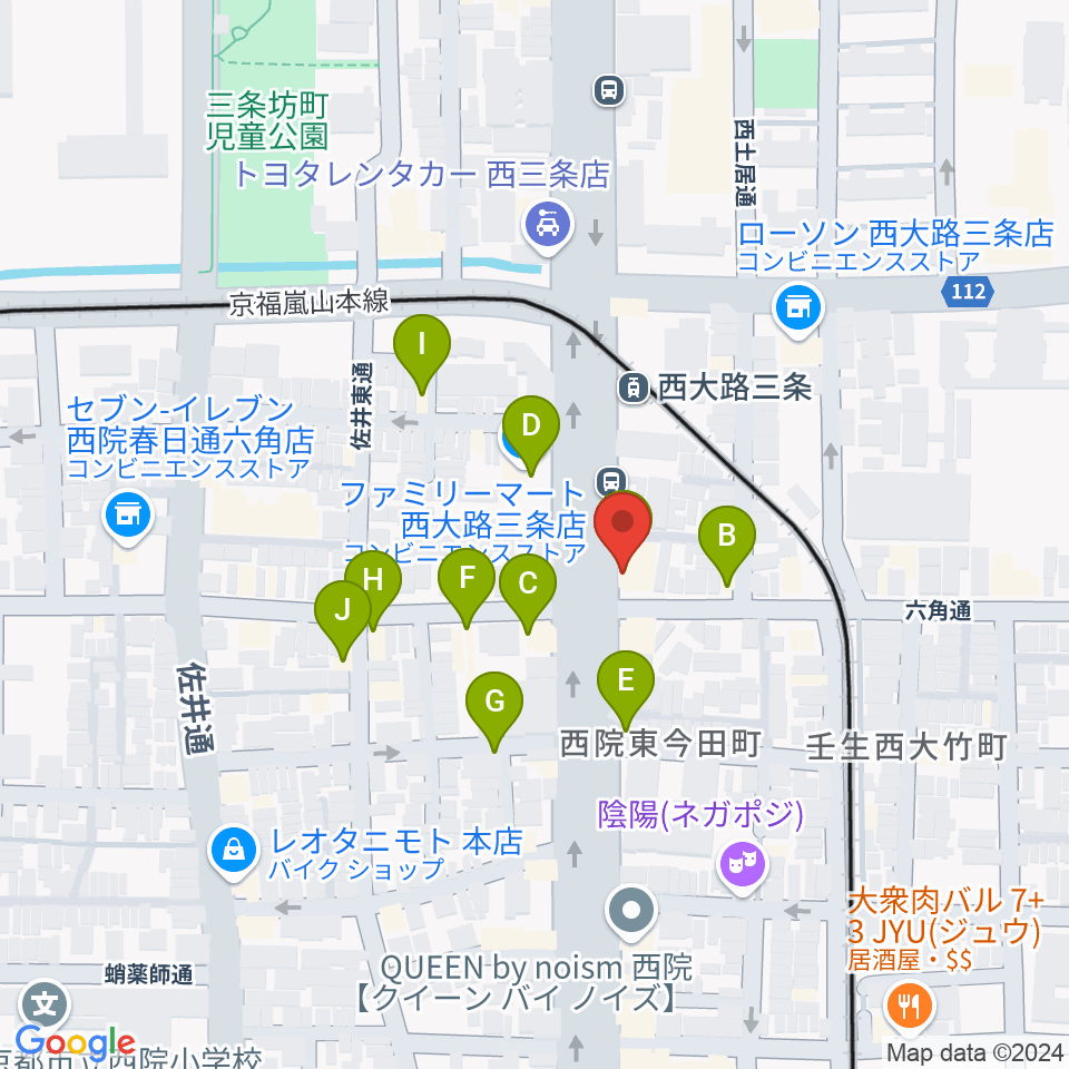 京都西院ウーララ周辺のファミレス・ファーストフード一覧地図