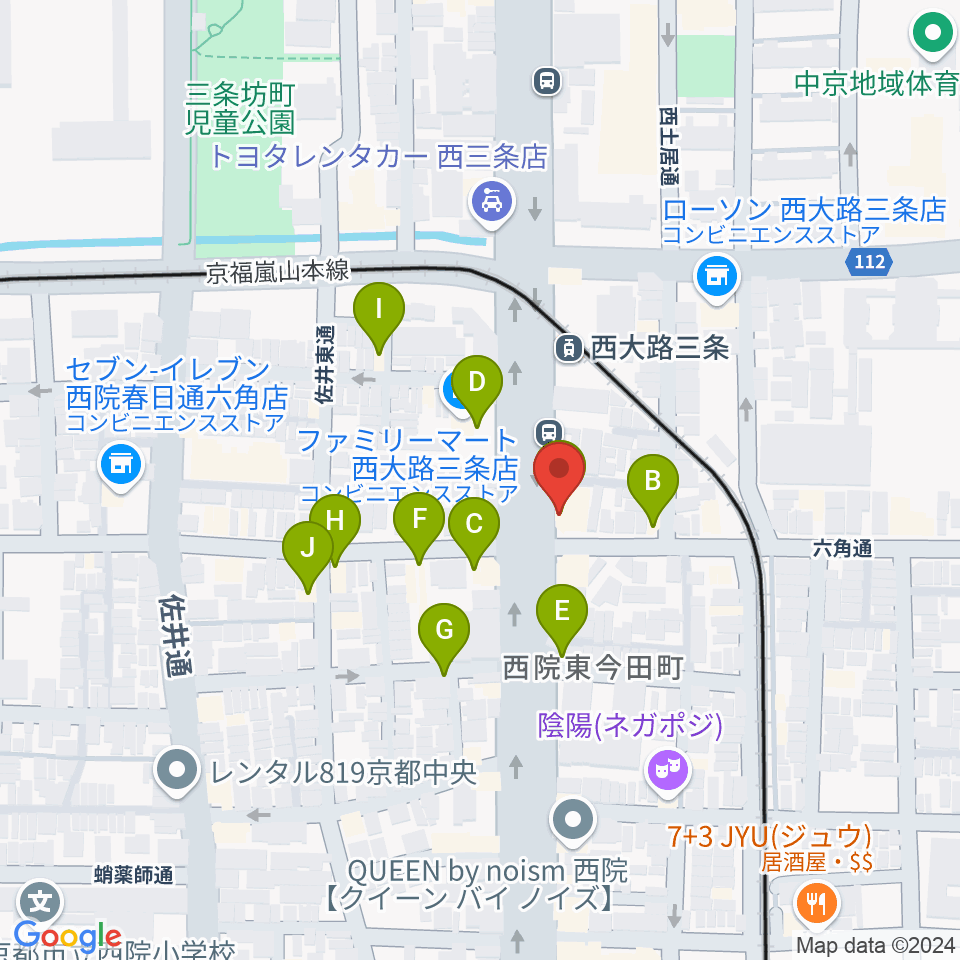 京都西院ウーララ周辺のファミレス・ファーストフード一覧地図