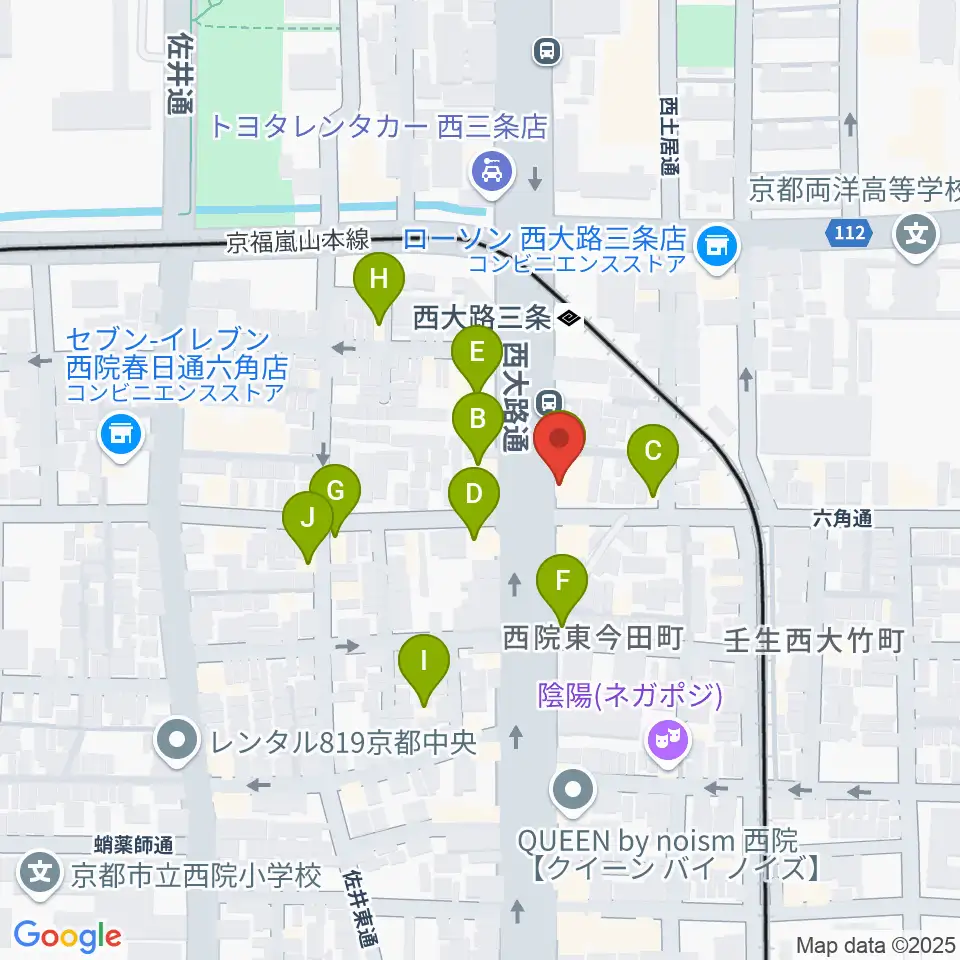 京都西院ウーララ周辺のファミレス・ファーストフード一覧地図