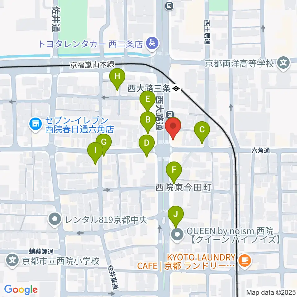 京都西院ウーララ周辺のファミレス・ファーストフード一覧地図
