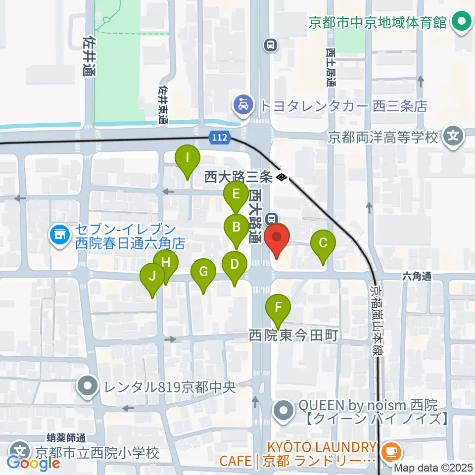 京都西院ウーララ周辺のファミレス・ファーストフード一覧地図