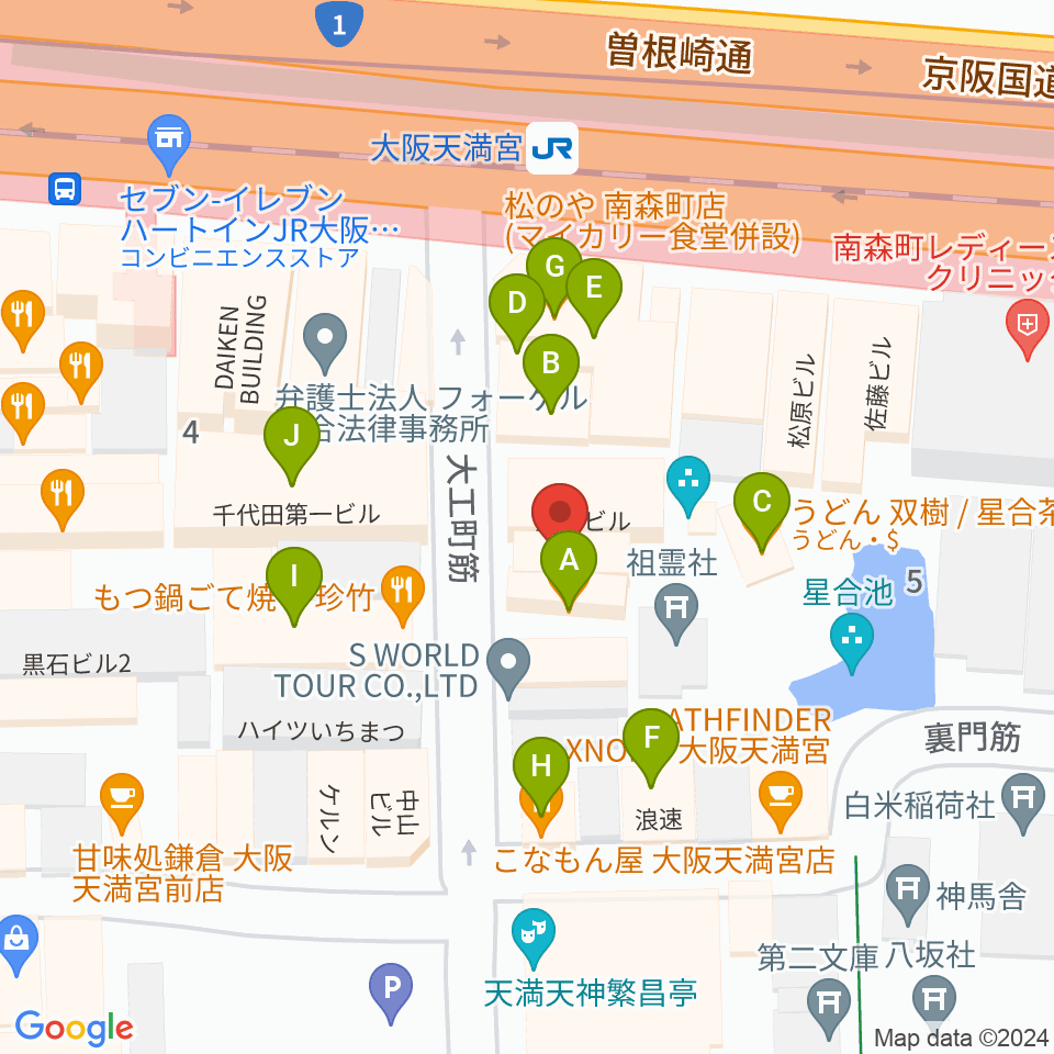 南森町シカゴロック周辺のファミレス・ファーストフード一覧地図