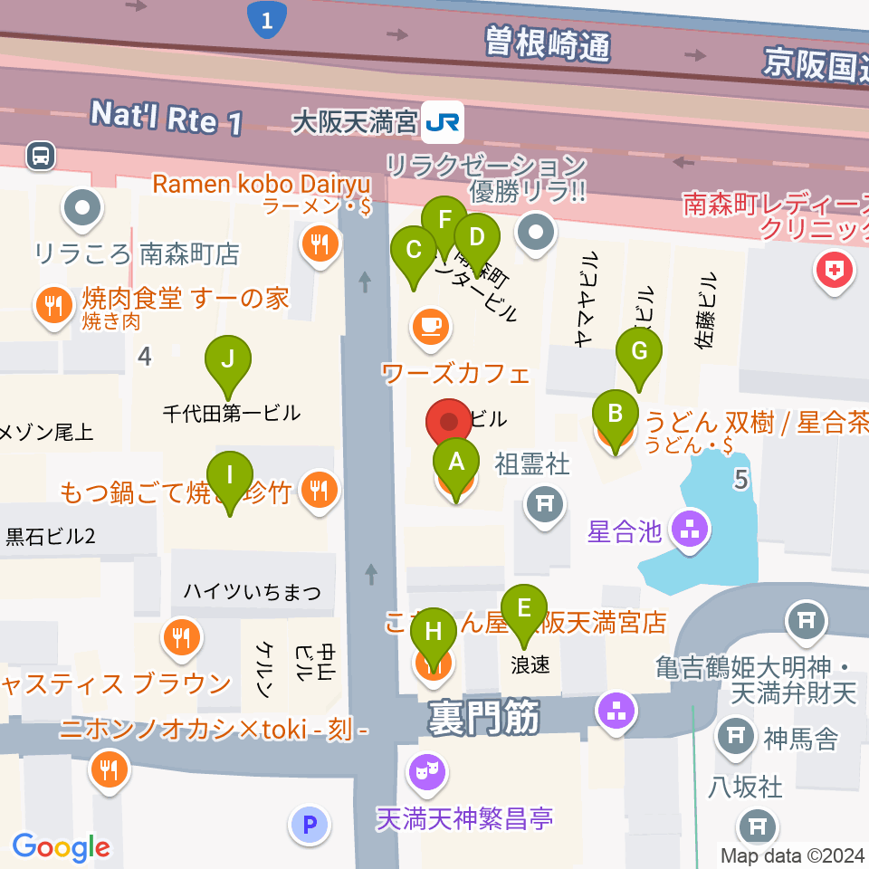 南森町シカゴロック周辺のファミレス・ファーストフード一覧地図