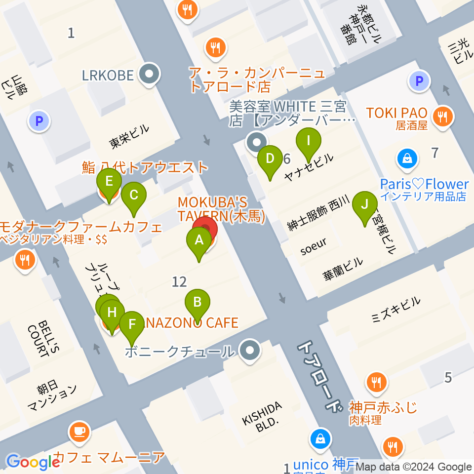 MOKUBA'S TAVERN 木馬周辺のファミレス・ファーストフード一覧地図