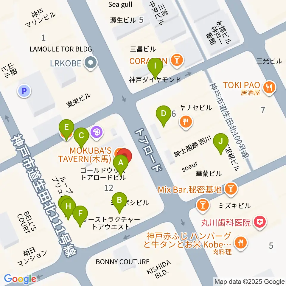 MOKUBA'S TAVERN 木馬周辺のファミレス・ファーストフード一覧地図