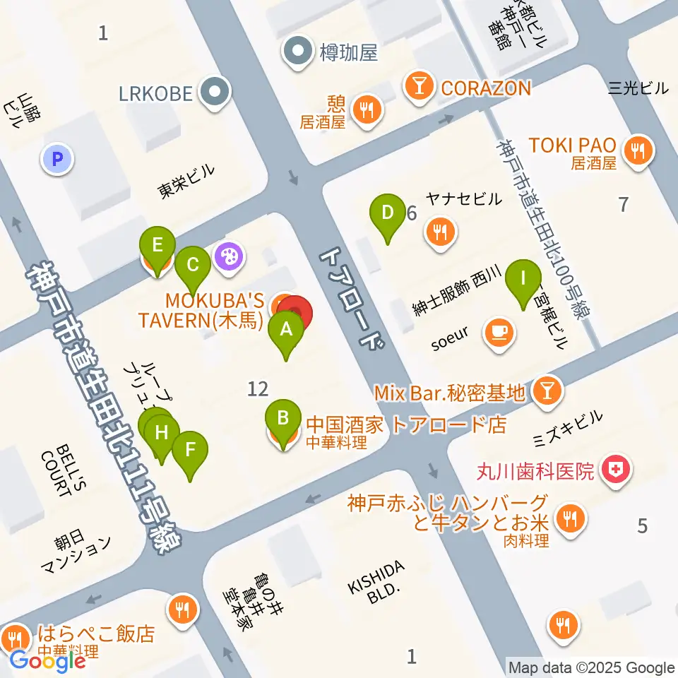 MOKUBA'S TAVERN 木馬周辺のファミレス・ファーストフード一覧地図