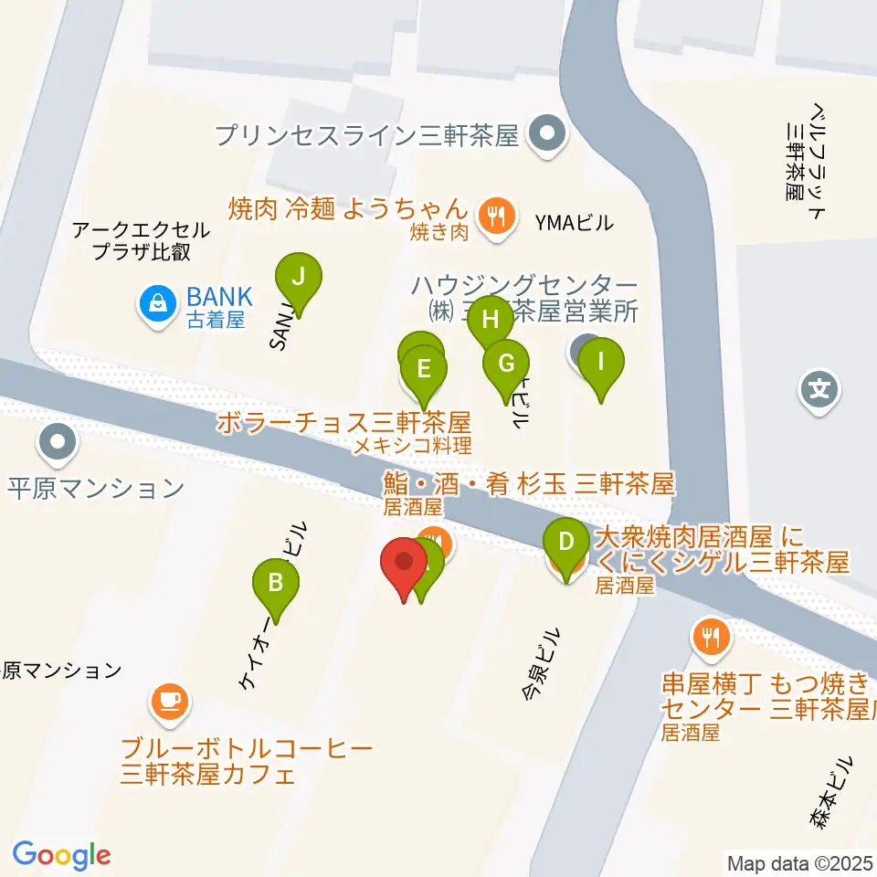 キボリスタジオ周辺のファミレス・ファーストフード一覧地図