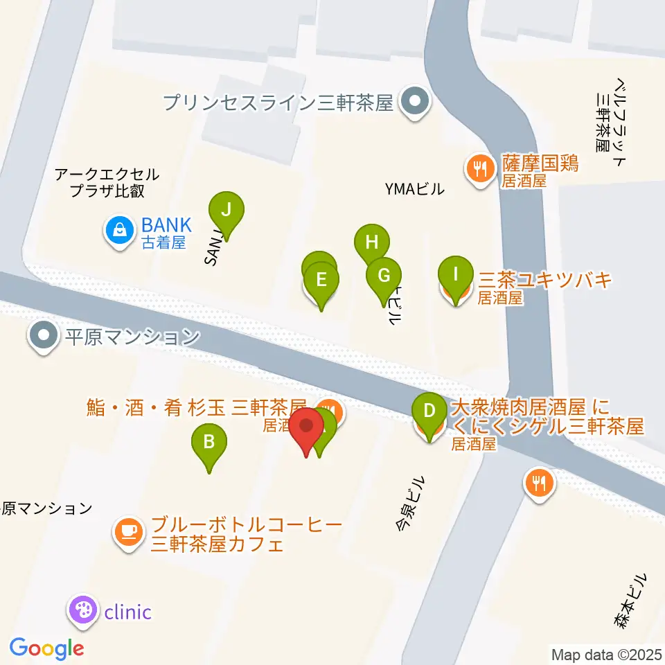 キボリスタジオ周辺のファミレス・ファーストフード一覧地図