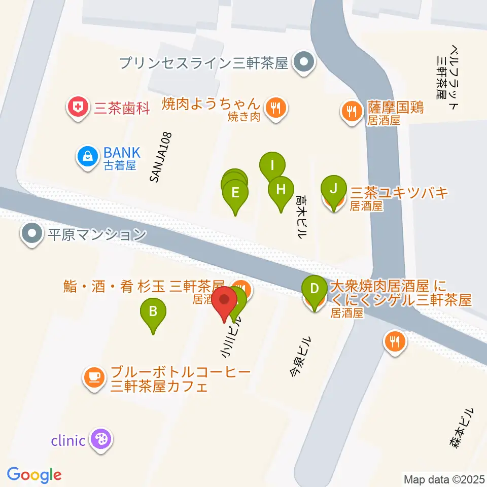 キボリスタジオ周辺のファミレス・ファーストフード一覧地図
