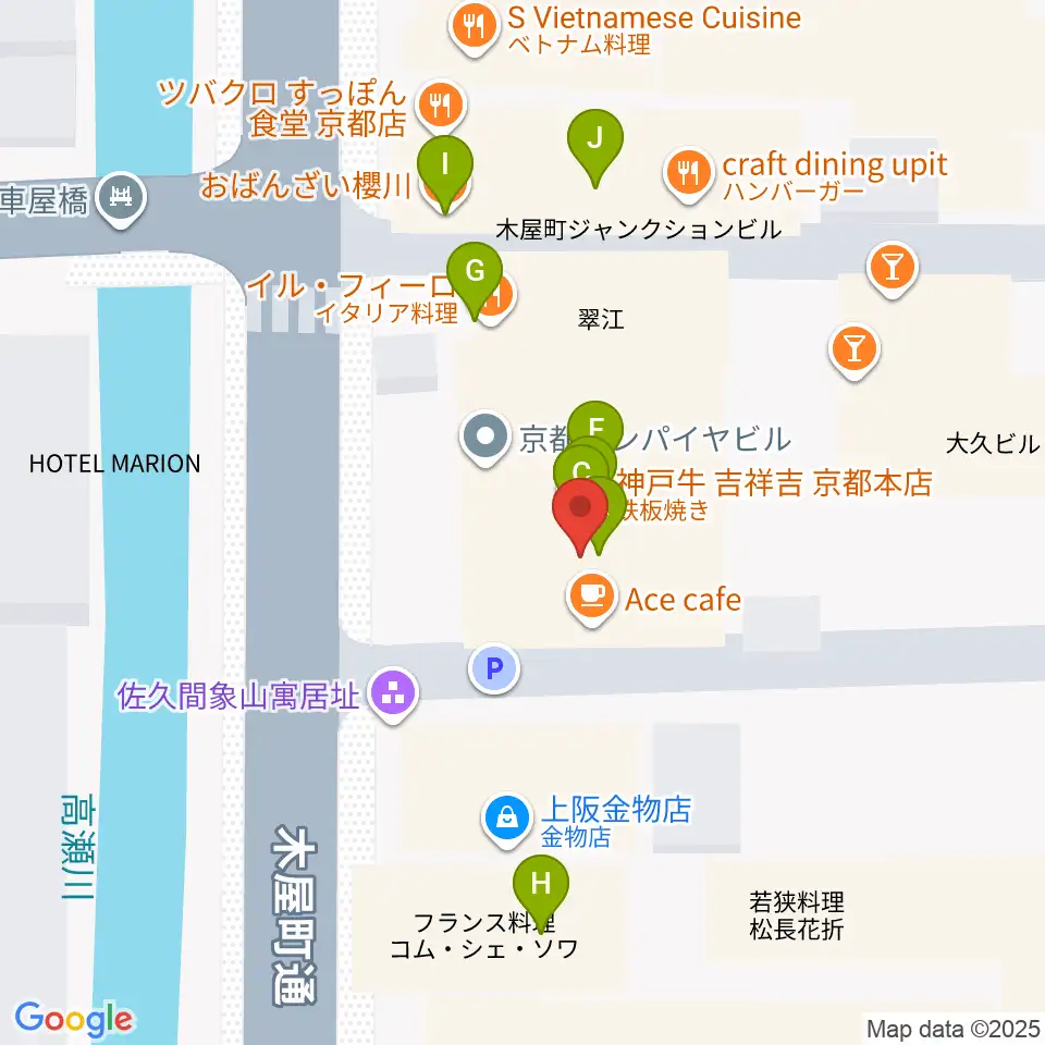 木屋町モダンタイムス周辺のファミレス・ファーストフード一覧地図