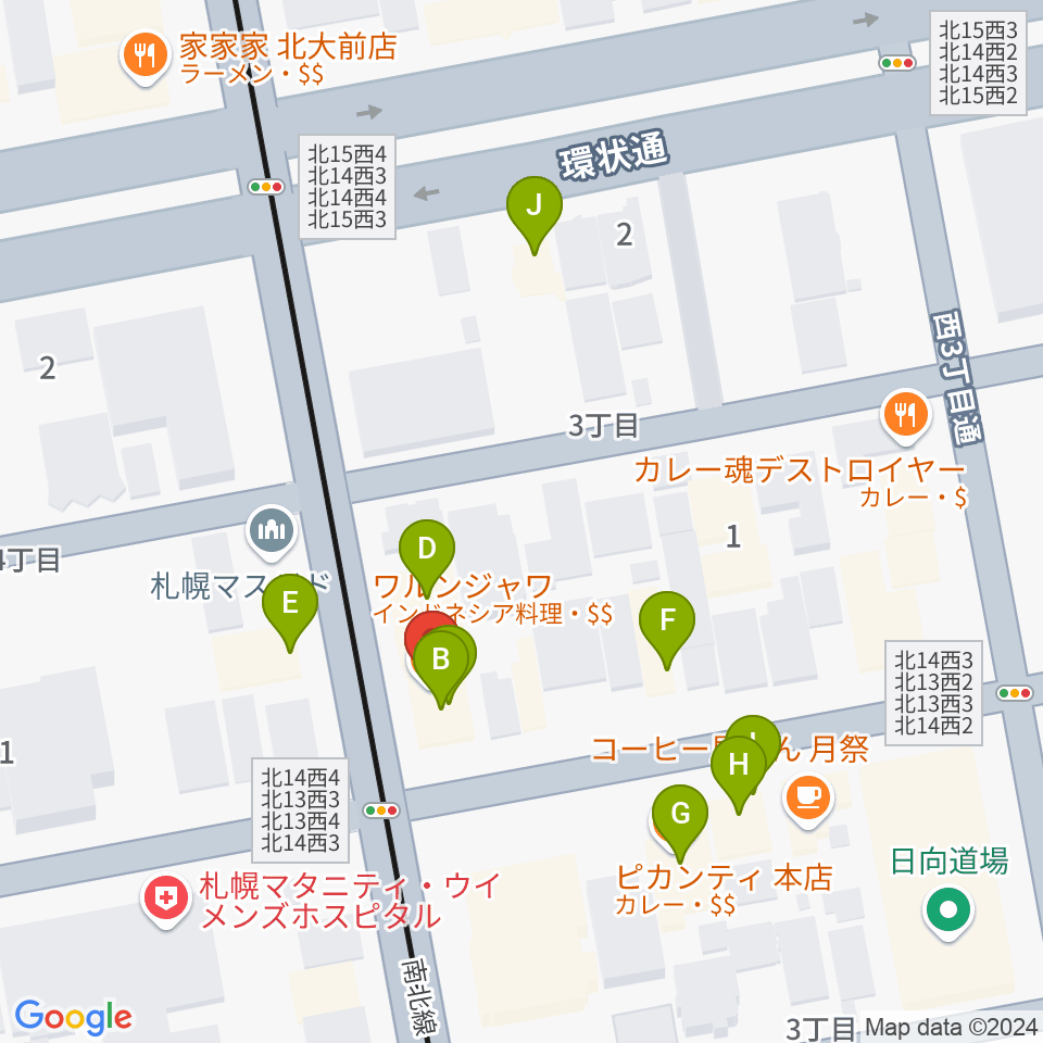 札幌LOG周辺のファミレス・ファーストフード一覧地図