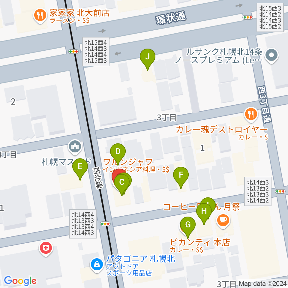 札幌LOG周辺のファミレス・ファーストフード一覧地図