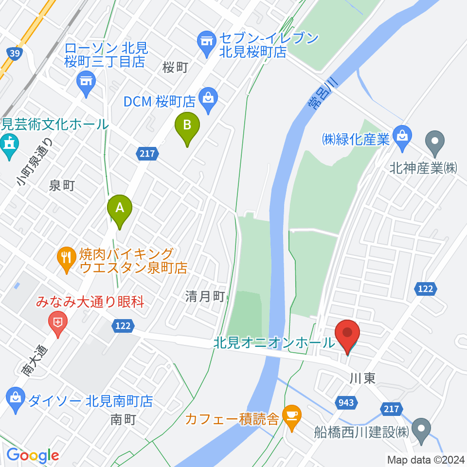 北見オニオンホール周辺のファミレス・ファーストフード一覧地図