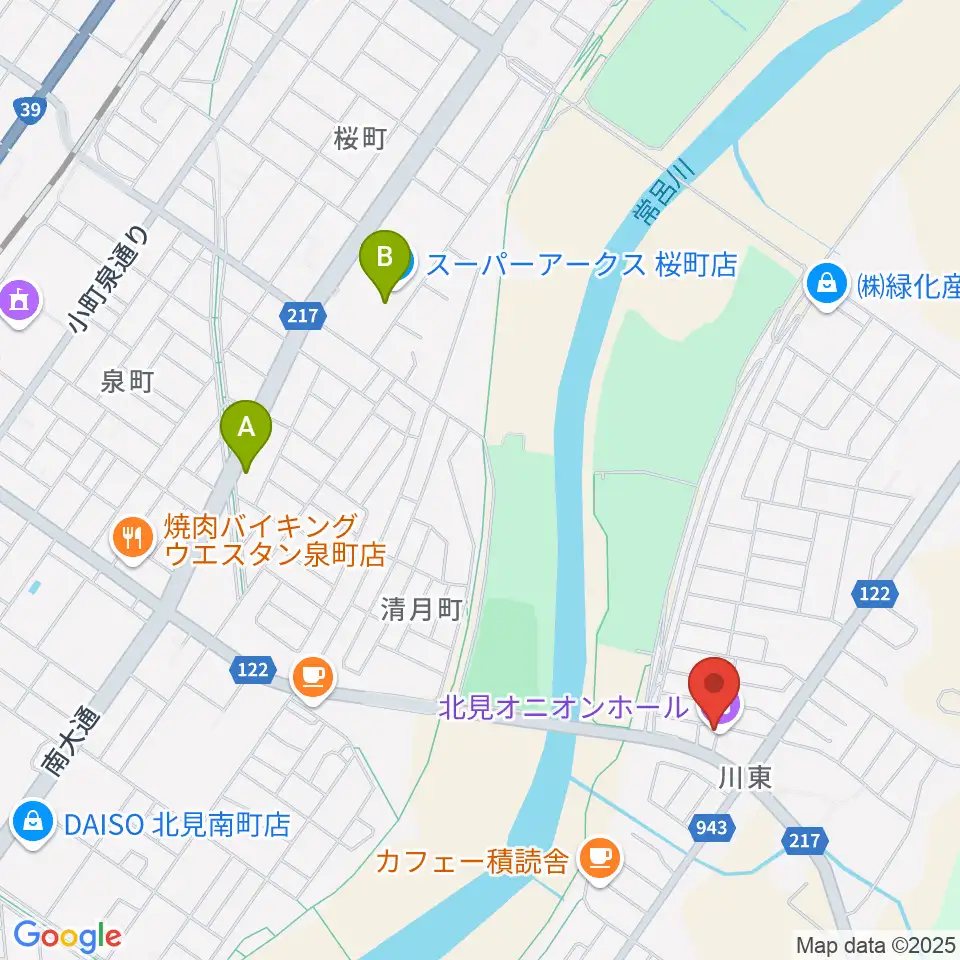 北見オニオンホール周辺のファミレス・ファーストフード一覧地図