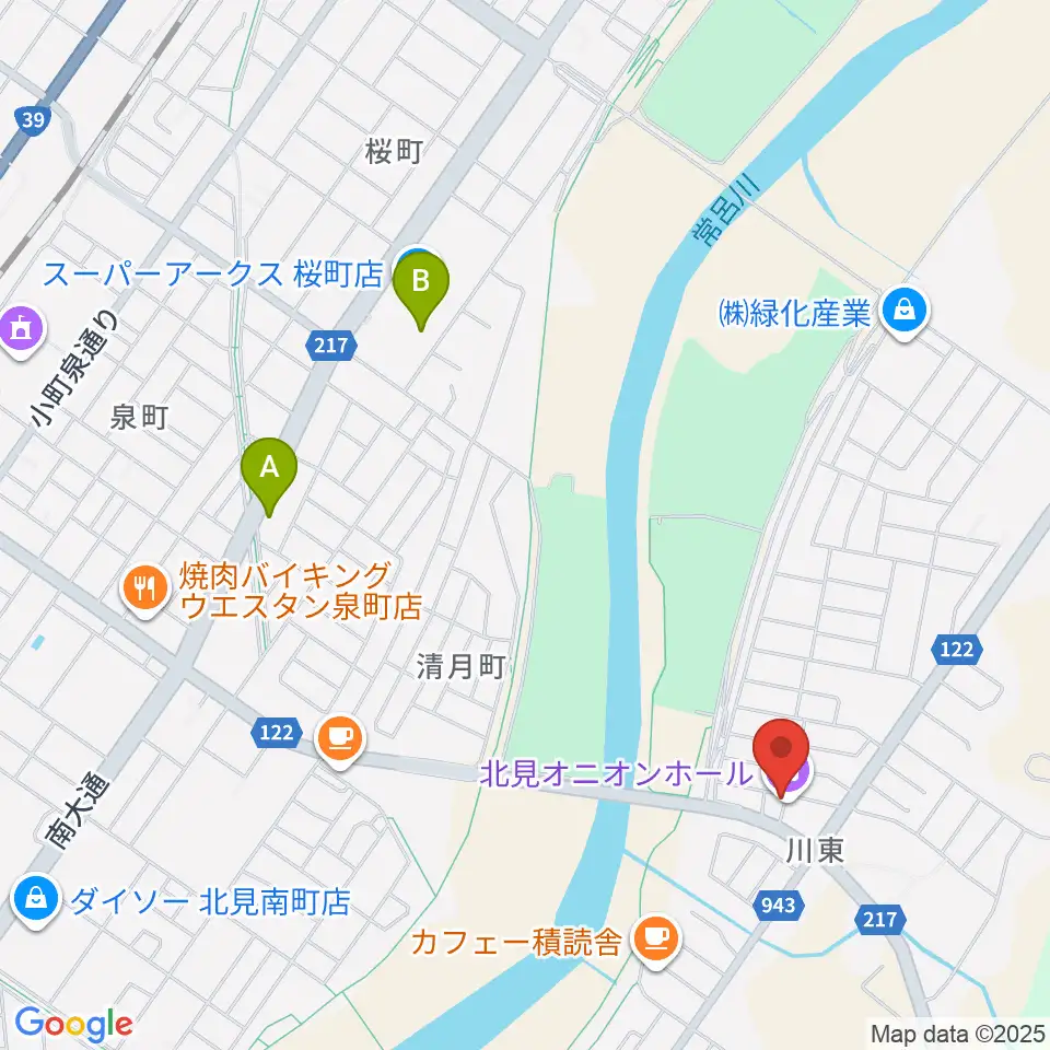 北見オニオンホール周辺のファミレス・ファーストフード一覧地図