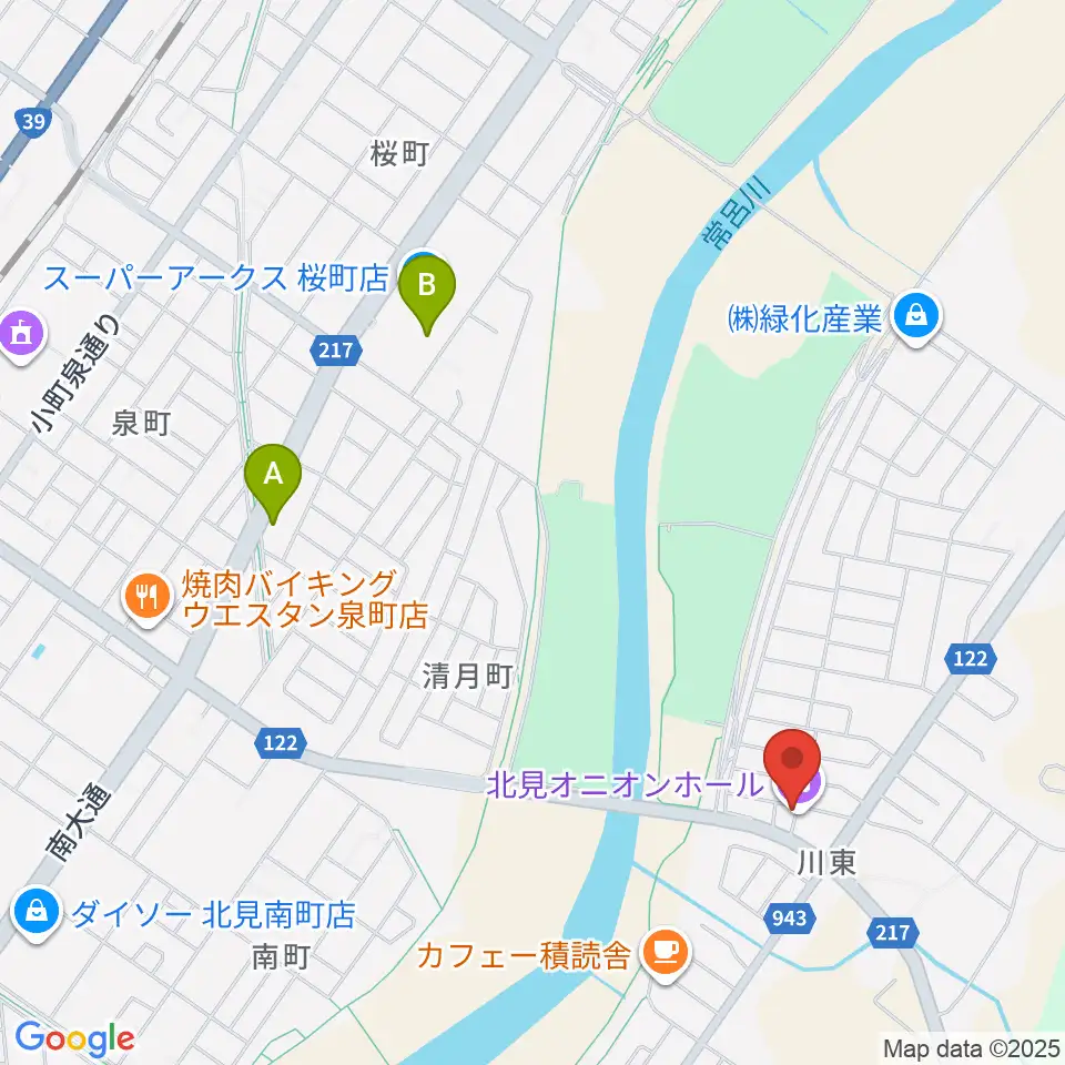 北見オニオンホール周辺のファミレス・ファーストフード一覧地図