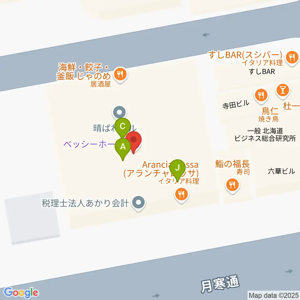 BESSIE HALL周辺のファミレス・ファーストフード一覧地図