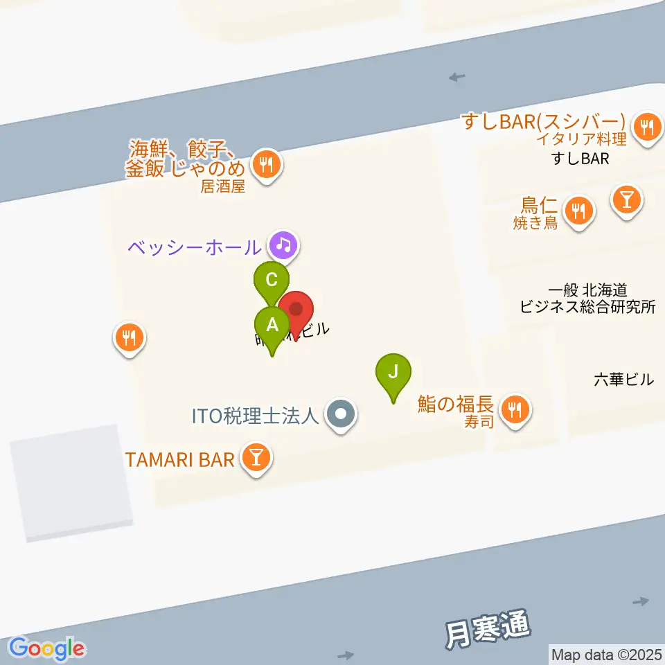 BESSIE HALL周辺のファミレス・ファーストフード一覧地図