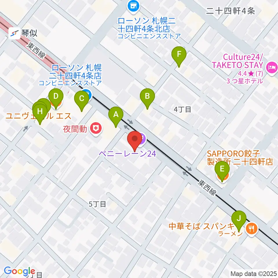 札幌ペニーレーン24周辺のファミレス・ファーストフード一覧地図