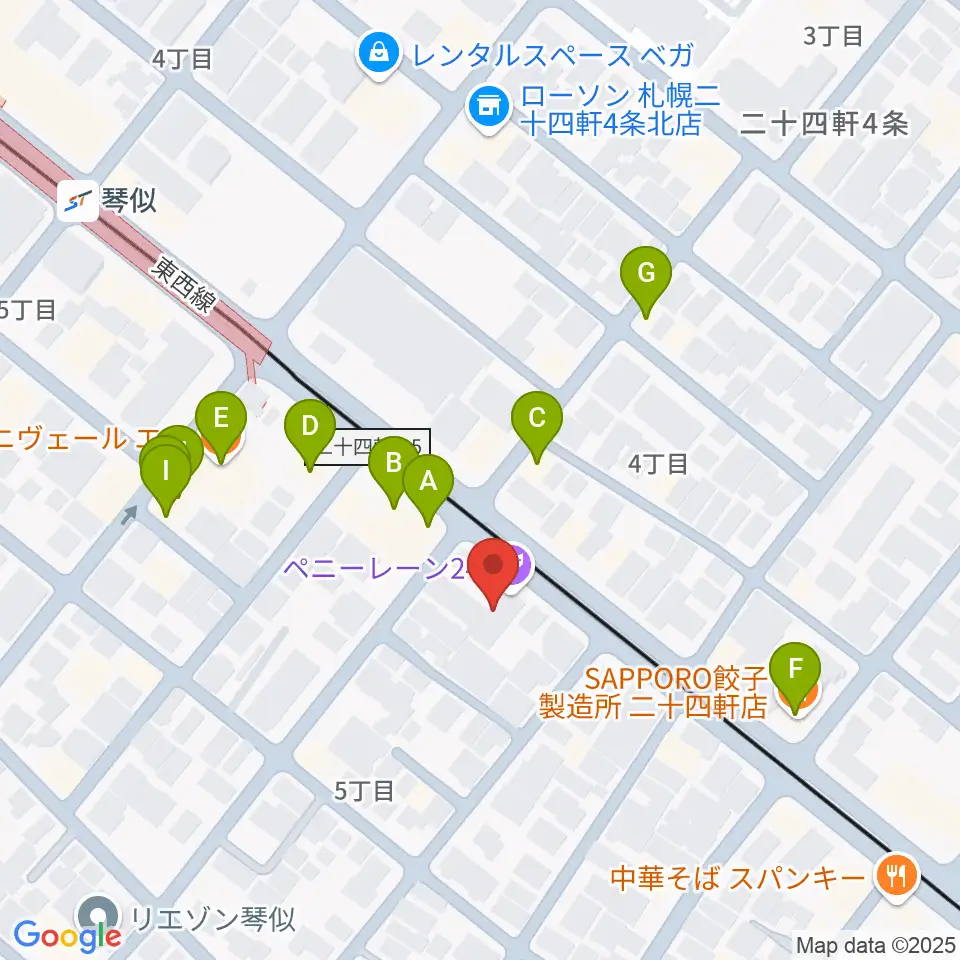 札幌ペニーレーン24周辺のファミレス・ファーストフード一覧地図