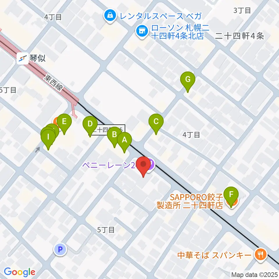 札幌ペニーレーン24周辺のファミレス・ファーストフード一覧地図