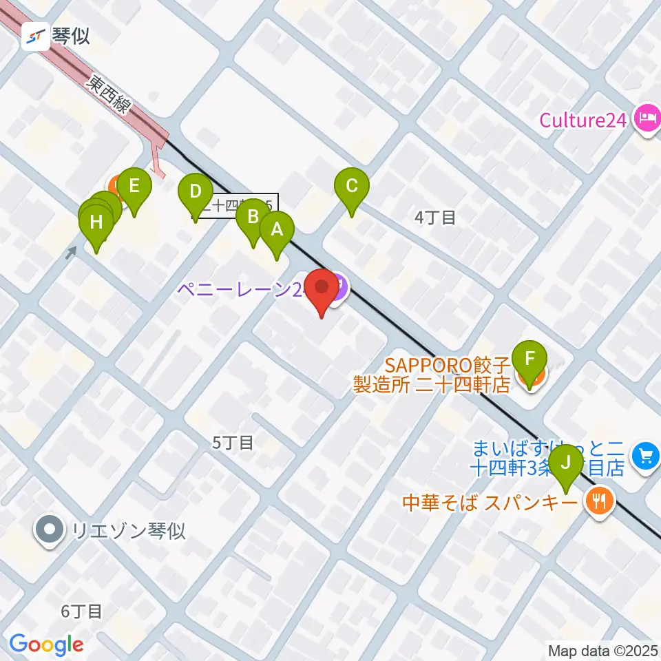札幌ペニーレーン24周辺のファミレス・ファーストフード一覧地図