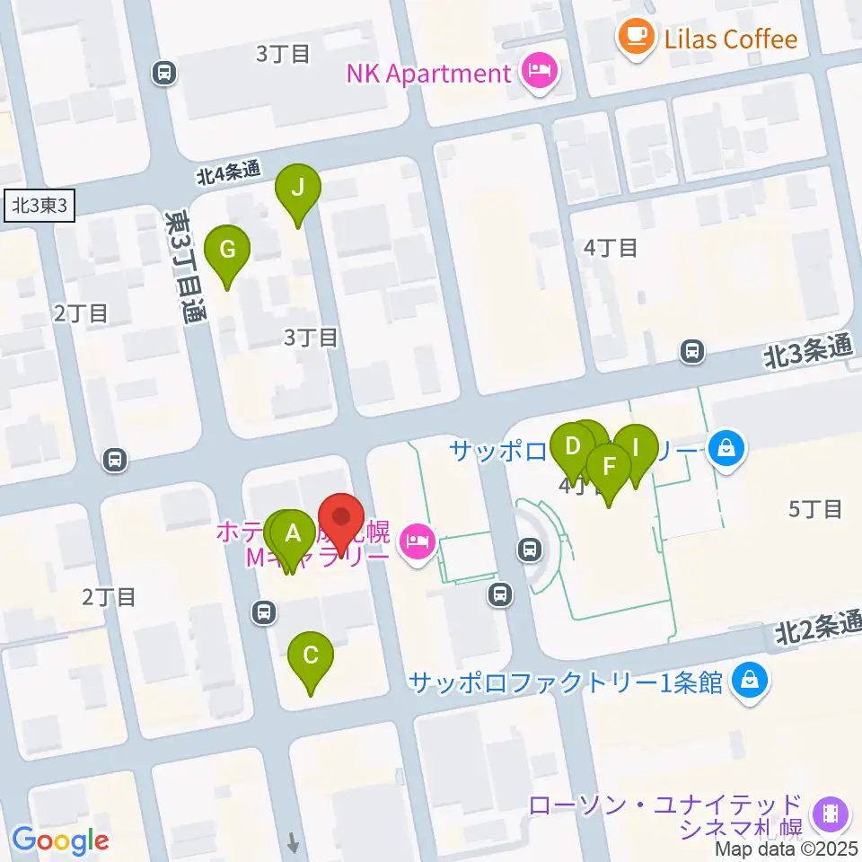 札幌cube garden周辺のファミレス・ファーストフード一覧地図