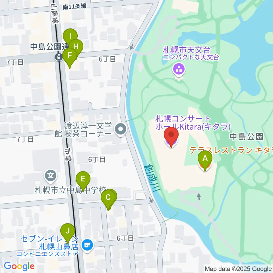札幌コンサートホールKitara周辺のファミレス・ファーストフード一覧地図