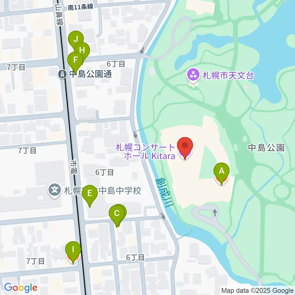 札幌コンサートホールKitara周辺のファミレス・ファーストフード一覧地図